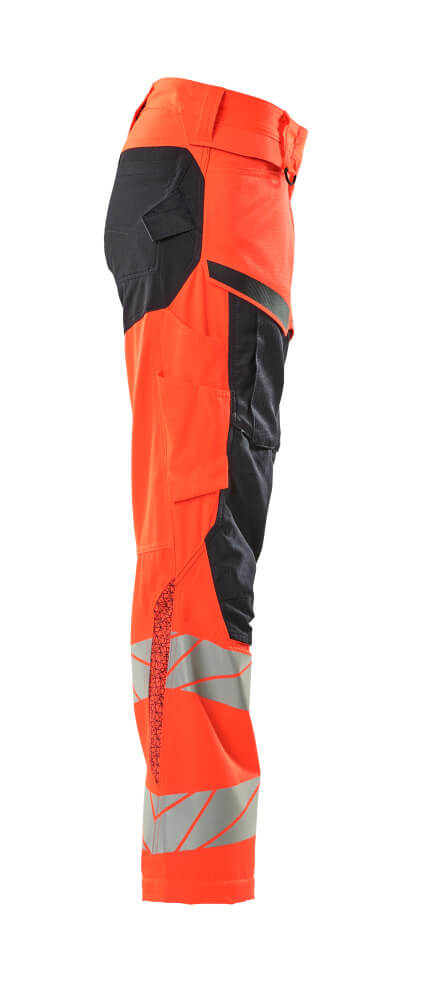 Damen-Passform DIAMOND Hose mit Knietaschen ACCELERATE SAFE Hi-vis Rot/Schwarzblau 82C50