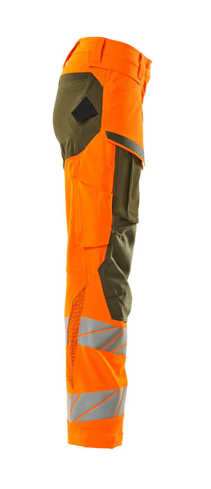 Damen-Passform DIAMOND Hose mit Knietaschen ACCELERATE SAFE Hi-vis Orange/Moosgrün 82C50