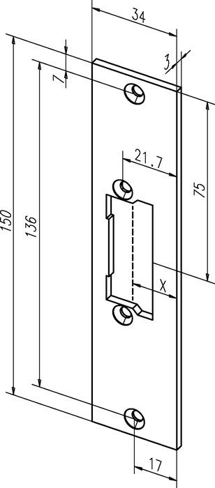 Flachschließblech 21C Edelstahl matt käntig Breite 34 x Länge 150 mm DIN links / rechts ASSA ABLOY