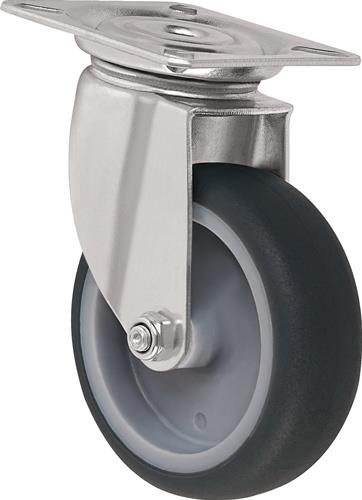 Lenkrolle D.100mm grau Trgf.100kg m.Platte TW