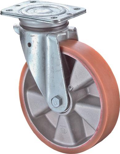 Lenkrolle D.100mm Trgf.200kg m.Platte Guß-PUR BS ROLLEN