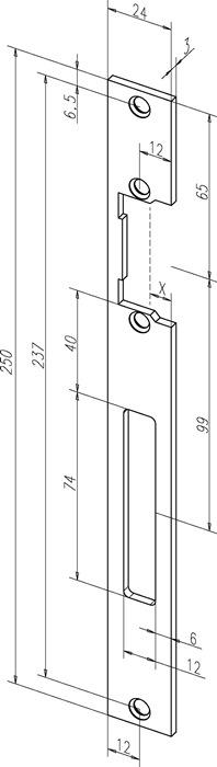 Flachschließblech 690 Edelstahl matt käntig Breite 24 x Länge 250 mm DIN links / rechts ASSA ABLOY