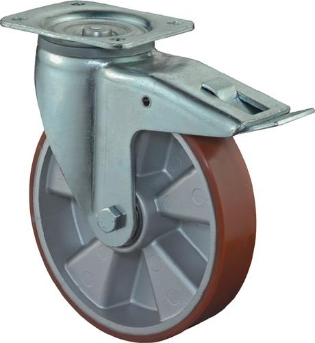 Schwerlastlenkrolle D.125mm Trgf.450kg m.Festst.Guß-PU 135mm 110mm BS ROLLEN