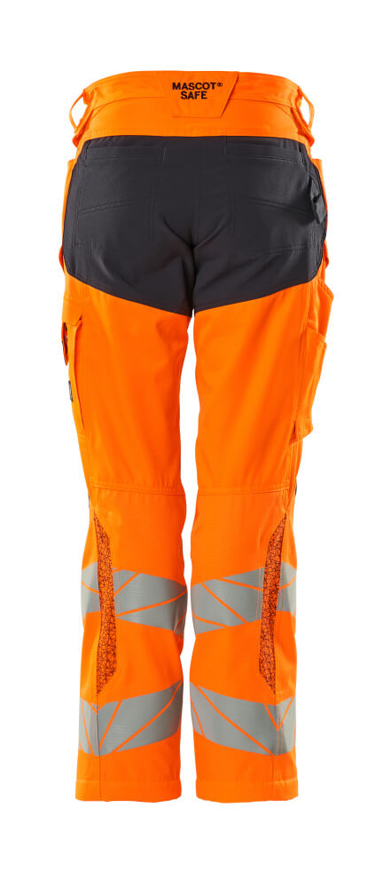 Damen-Passform DIAMOND Hose mit Knietaschen ACCELERATE SAFE Hi-vis Orange/Schwarzblau 82C50