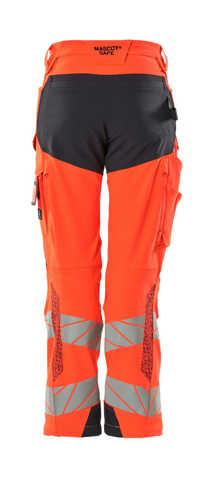 Damen-Passform DIAMOND Hose mit Knietaschen ACCELERATE SAFE Hi-vis Rot/Schwarzblau 82C50