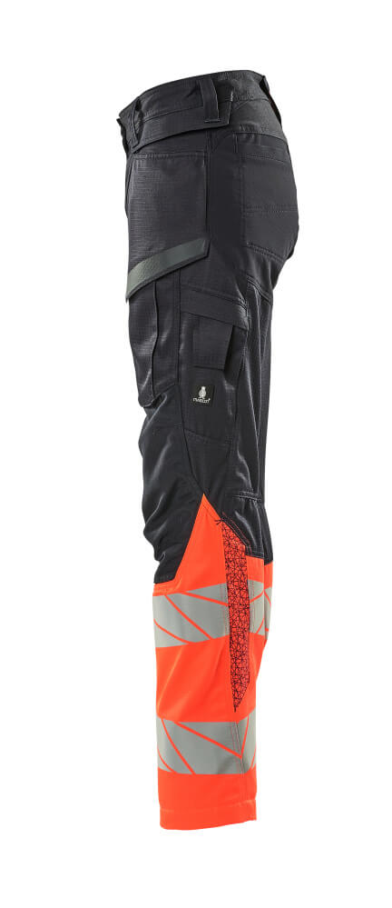 Damen-Passform DIAMOND Hose mit Knietaschen ACCELERATE SAFE Schwarzblau/Hi-vis Rot 82C50