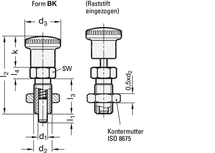Rastbolzen GN 817 6,5 N 19 N 14 mm