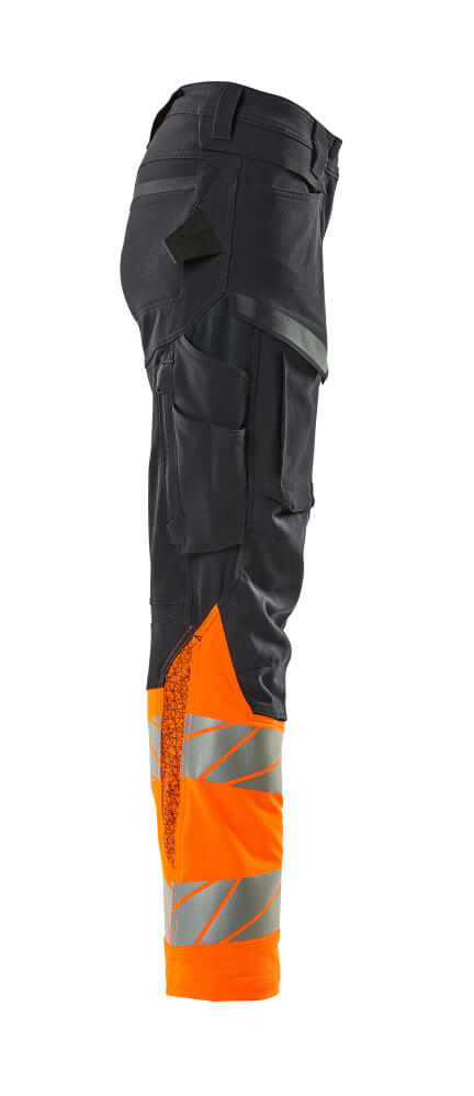 Damen-Passform DIAMOND Hose mit Knietaschen ACCELERATE SAFE Schwarzblau/Hi-vis Orange 82C50
