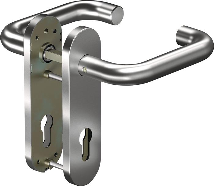 Feuerschutzgarnitur für Türstärke 38 63 mm PZ abgerundet DIN links / rechts Drückergarnitur Aluminium F1 / silberfarben CORE+8100/7051K F1 114FS 144 mm Drückerstift