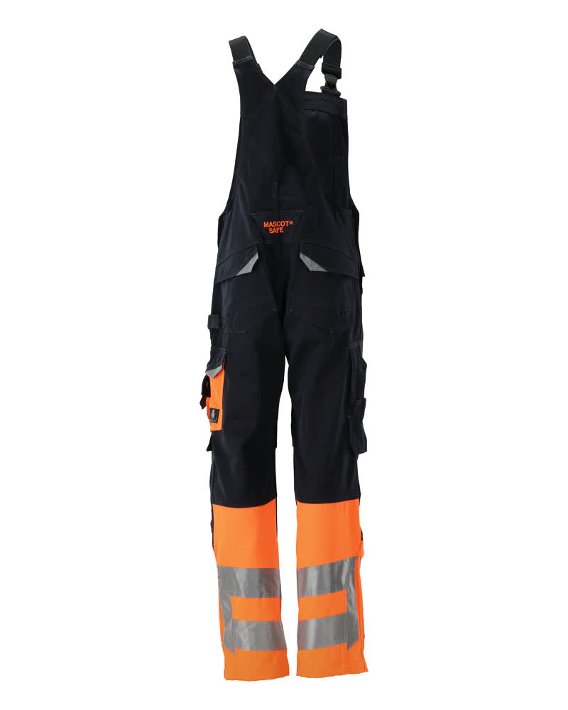 Latzhose mit Knietaschen SAFE SUPREME Schwarzblau/Hi-vis Orange 76C46