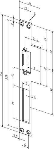 Lappenschließblech 14C ktg.B.44xL.250mm DIN L/R ASSA ABLOY