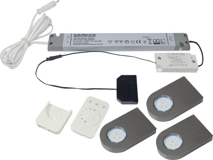 Anbauleuchten-Set Glaspoint emotion warmweiß 12 V 0,8 W Rahmenfarbe Edelstahl L&S