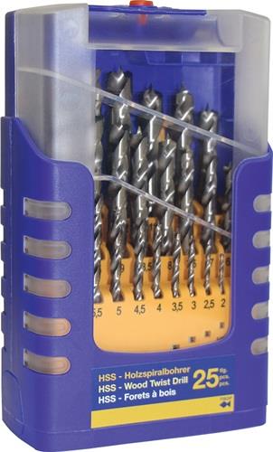 Holzspiralbohrersatz 013G 25-tlg.D.1-13mm 0,5mm steig.HSS FISCH-TOOLS