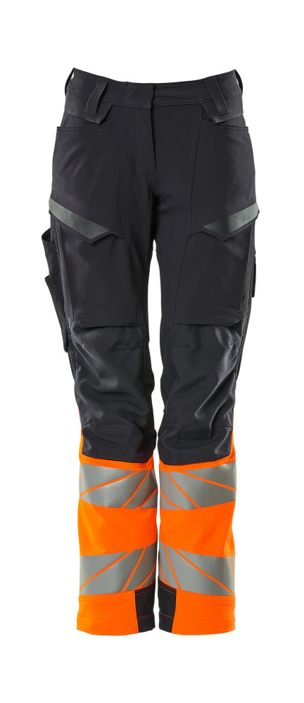 Damen-Passform DIAMOND Hose mit Knietaschen ACCELERATE SAFE Schwarzblau/Hi-vis Orange 82C50