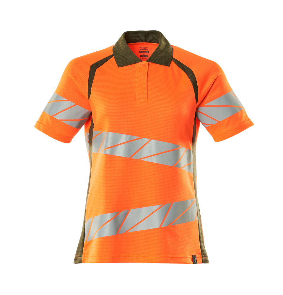 Damen-Passform Polo-Shirt ACCELERATE SAFE Hi-vis Orange/Moosgrün L  ONE