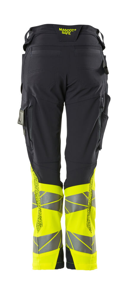 Damen-Passform DIAMOND Hose mit Knietaschen ACCELERATE SAFE Schwarzblau/Hi-vis Gelb 82C50
