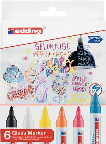 Glasmarker 95 schwarz/weiß/gelb/orange/pink/hellblau Strich-B.1,5-3mm Rundspitze