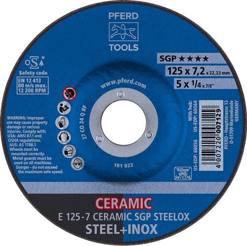 Schruppscheibe CERAMIC SGP STEELOX D125xS7mm gekr.STA Bohr.22,23mm PFERD