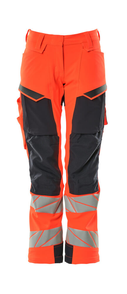 Damen-Passform DIAMOND Hose mit Knietaschen ACCELERATE SAFE Hi-vis Rot/Schwarzblau 82C50