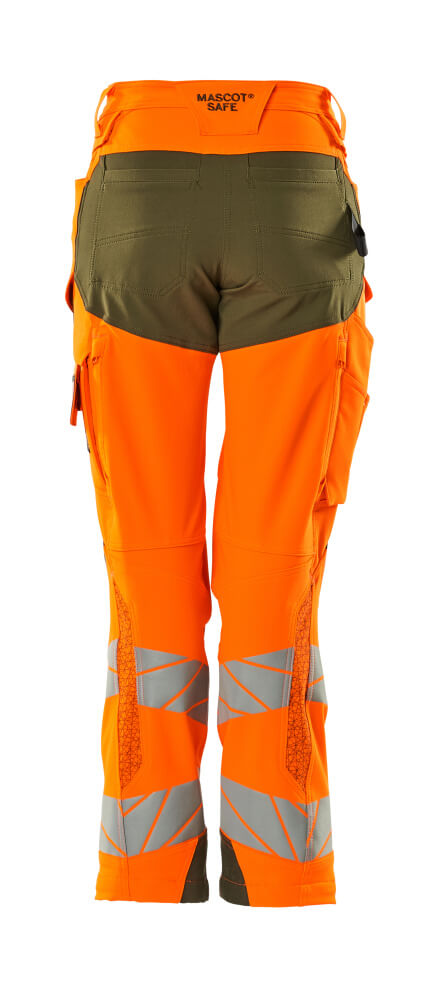 Damen-Passform DIAMOND Hose mit Knietaschen ACCELERATE SAFE Hi-vis Orange/Moosgrün 82C50