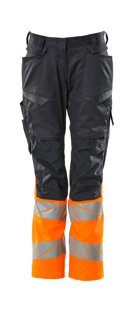 Damen-Passform DIAMOND Hose mit Knietaschen ACCELERATE SAFE Schwarzblau/Hi-vis Orange 82C50