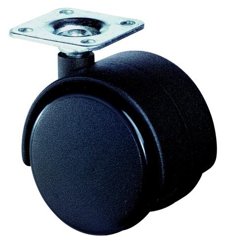 Kunststoffdoppelrolle D.40mm Trgf.30kg m.Platte PA schwarz RAL 9005 BS ROLLEN