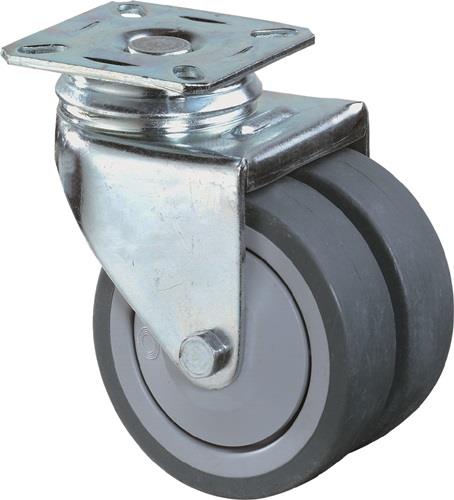 Doppel-Lenkrolle 50mm 60kg o.Festst.Gum.grau 60x60mm BS ROLLEN