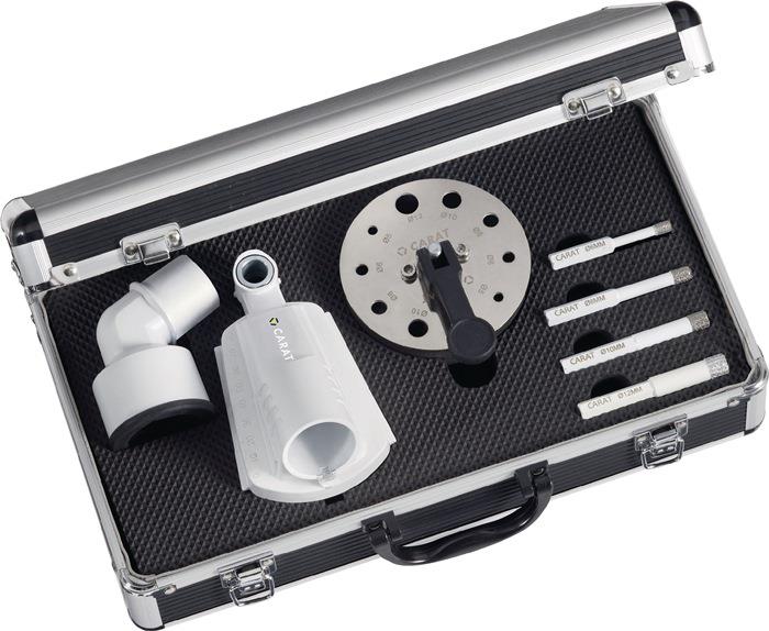 Fliesenbohrerset Ø 6, 8, 10, 12 mm m. Staubabsaugung u. Zentrierhilfe CARAT