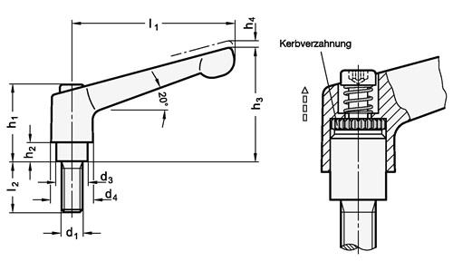 Verstellbarer Klemmhebel GN 300.1 d1 M 10mm l1 78mm IG GANTER
