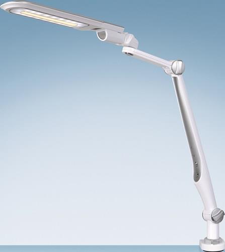 Schreibtischleuchte LED Multifl.ABS,Eisen,PS weiß/silber H600mm Standfuß+Klemme