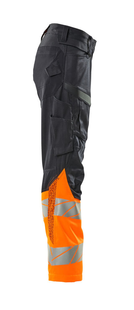 Damen-Passform DIAMOND Hose mit Knietaschen ACCELERATE SAFE Schwarzblau/Hi-vis Orange 76C46