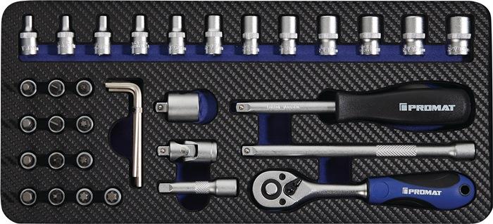 Steckschlüsselsatz 36-teilig 1/4 ″ Schlüsselweiten 4-13 mm Anzahl Zähne 72 6-Kant PROMAT