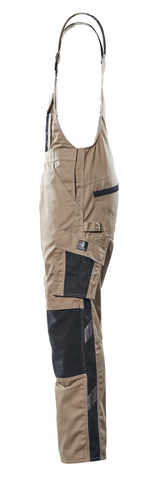 Latzhose mit Knietaschen UNIQUE Hellkhaki/Schwarz 76C48