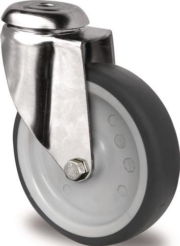 Lenkrolle D.125mm Trgf.100kg Rückenloch PP Gleitlager VA TPE grau PROMAT