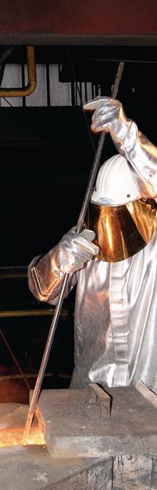 Hitzeschutzhandschuhe EN 388, EN 407 PSA Kategorie III 10 380 mm Aramidgewebe mit aluminisiertem Preox-Aramidgewebe 5-Fingerhandschuh Level 2 1 gelb/silber Kontaktwärme 250 Strahlungshitze 1000 °C