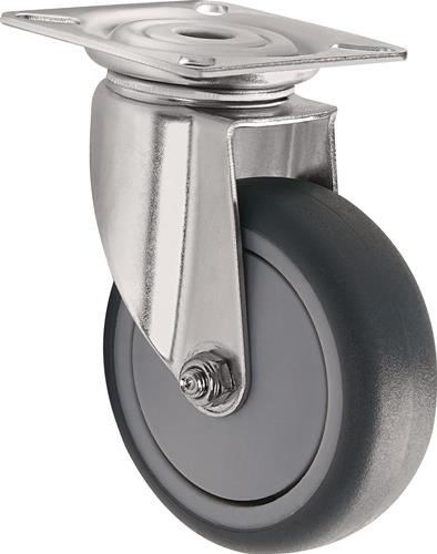 Lenkrolle D.100mm Trgf.100kg m.Platte Gum.grau TECWERK