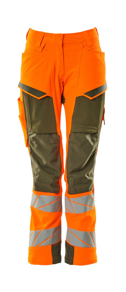 Damen-Passform DIAMOND Hose mit Knietaschen ACCELERATE SAFE Hi-vis Orange/Moosgrün 82C50