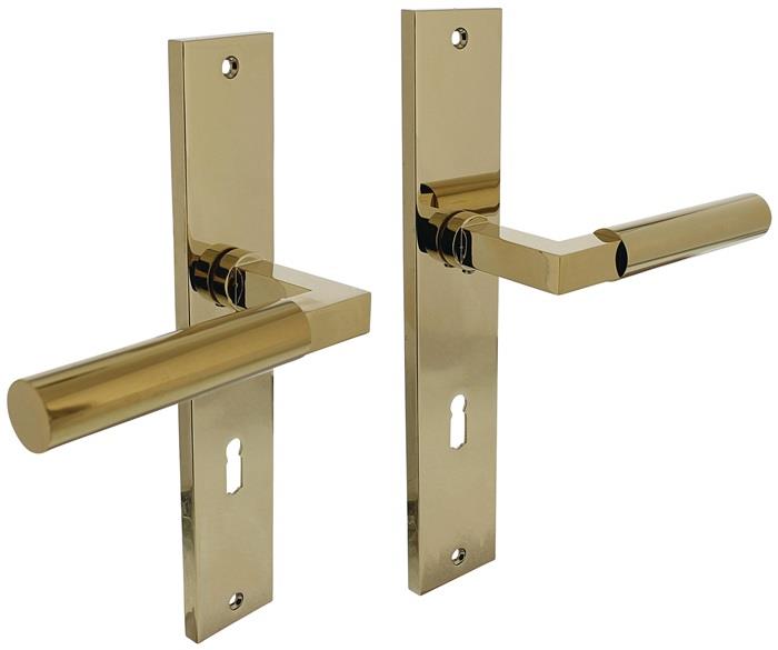 Langschildschildgarnitur Baustil DIN links / rechts Aluminium F3 / PVD BB F3 Messing