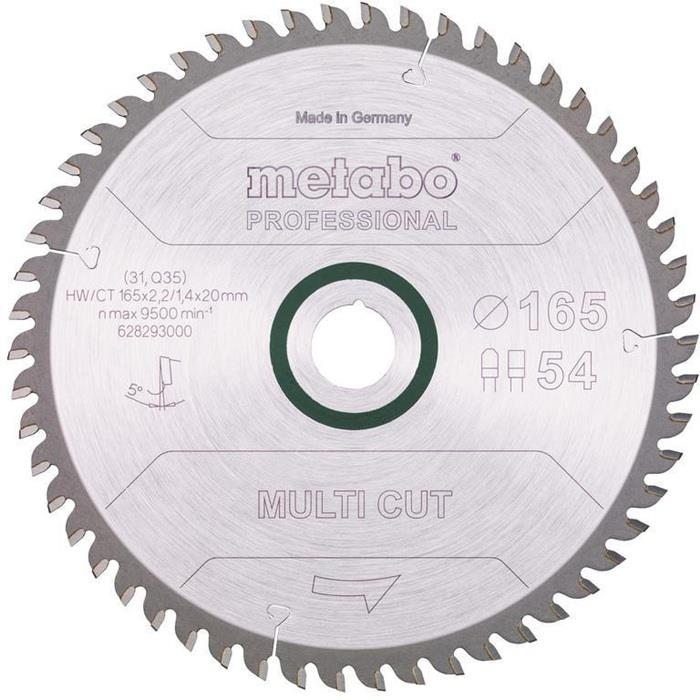 Kreissägeblatt multi cut professional D165x2,2/1,4xBohrung20mm Zähnezahl 54 FZ/TZ Zahnstellung 5Grad negativ METABO