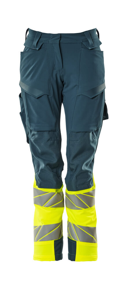 Damen-Passform DIAMOND Hose mit Knietaschen ACCELERATE SAFE Dunkelpetroleum/Hi-vis Gelb 82C50