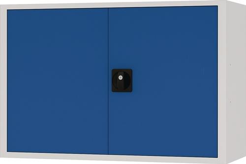 Hängeschrank H600xB900xT200mm Vollblechtür lichtgrau/signalblau