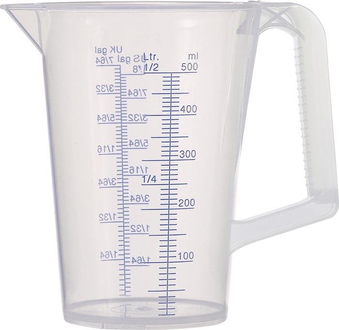 Messbecher blau bedruckte Skala 0,5 l