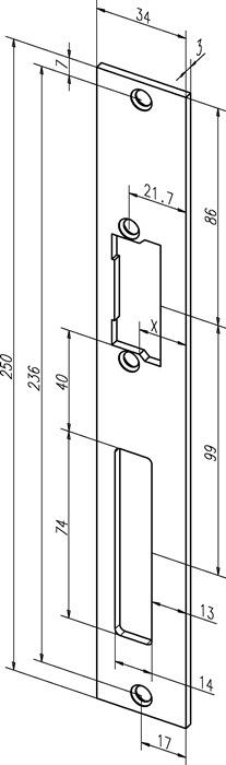 Flachschließblech 94A Edelstahl matt käntig Breite 34 x Länge 250 mm DIN links / rechts ASSA ABLOY