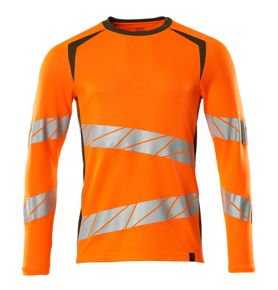Langarmshirt ACCELERATE SAFE Hi-vis Orange/Moosgrün L  ONE