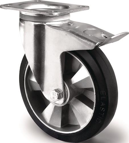 Schwerlastlenkrolle D.125mm Trgf.300kg Festst.Elastikgummi Bau-H.164mm TECWERK