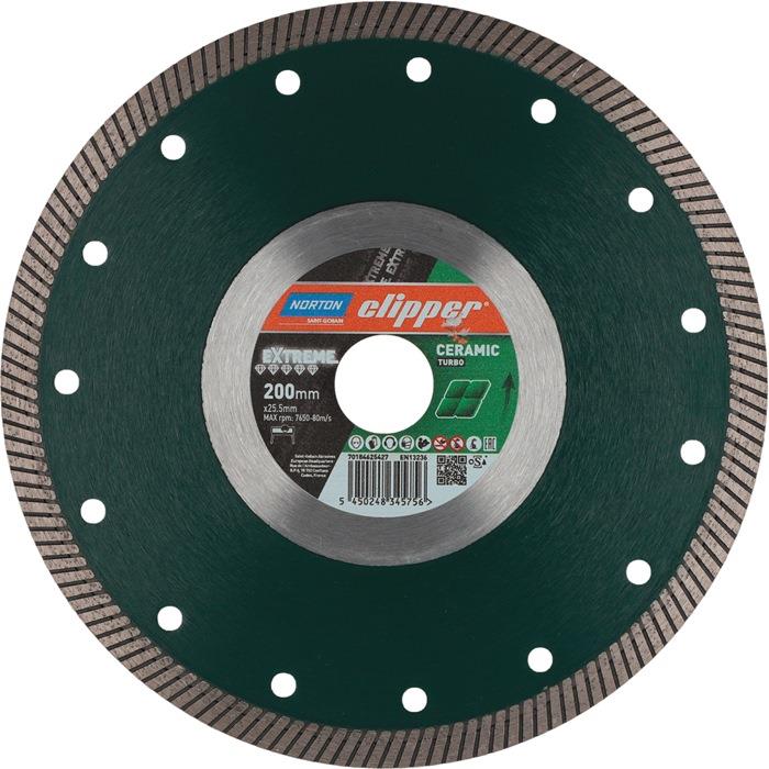 Diamanttrennscheibe Extreme Ceramic Turbo Ø 200 mm Bohrung 25,4 mm Segmentbreite 1,4 mm Segmenthöhe 10 mm NORTON CLIPPER