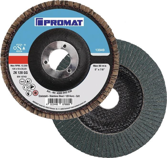 Fächerscheibe INOX Zirkonkorund flach 125 mm 120 12200 min-¹