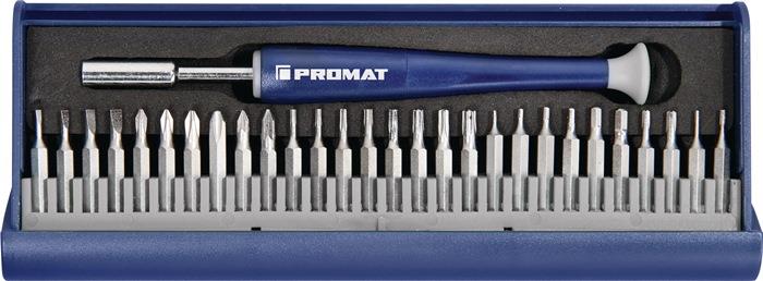 Feinmechanikerbitset 29 teilig mit Wechselbits in Kunststoffkassette PROMAT