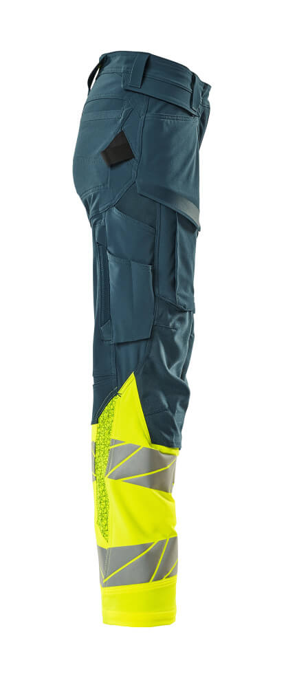 Damen-Passform DIAMOND Hose mit Knietaschen ACCELERATE SAFE Dunkelpetroleum/Hi-vis Gelb 82C50