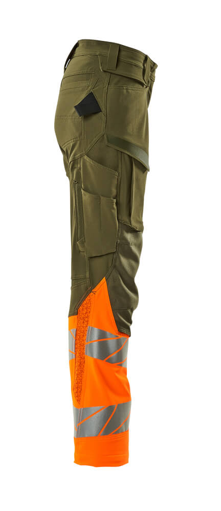 Damen-Passform DIAMOND Hose mit Knietaschen ACCELERATE SAFE Moosgrün/Hi-vis Orange 82C50